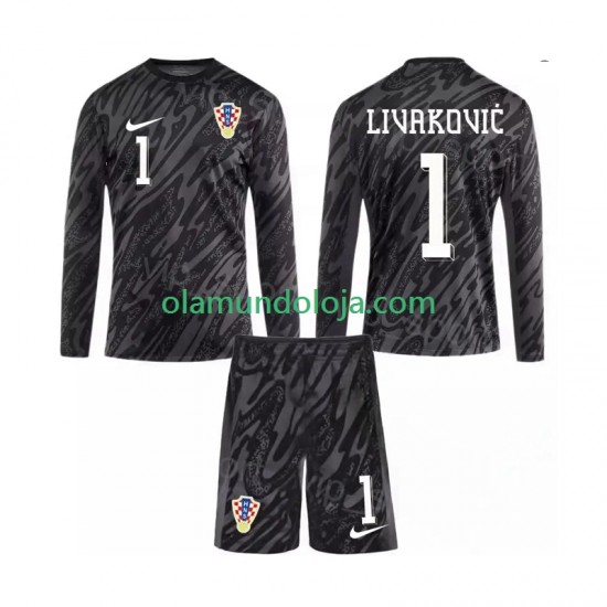 Camisola Croácia DOMINIK LIVAKOVIC 1 Guarda-redes Criança Equipamento Terceiro 2024 Manga Comprida